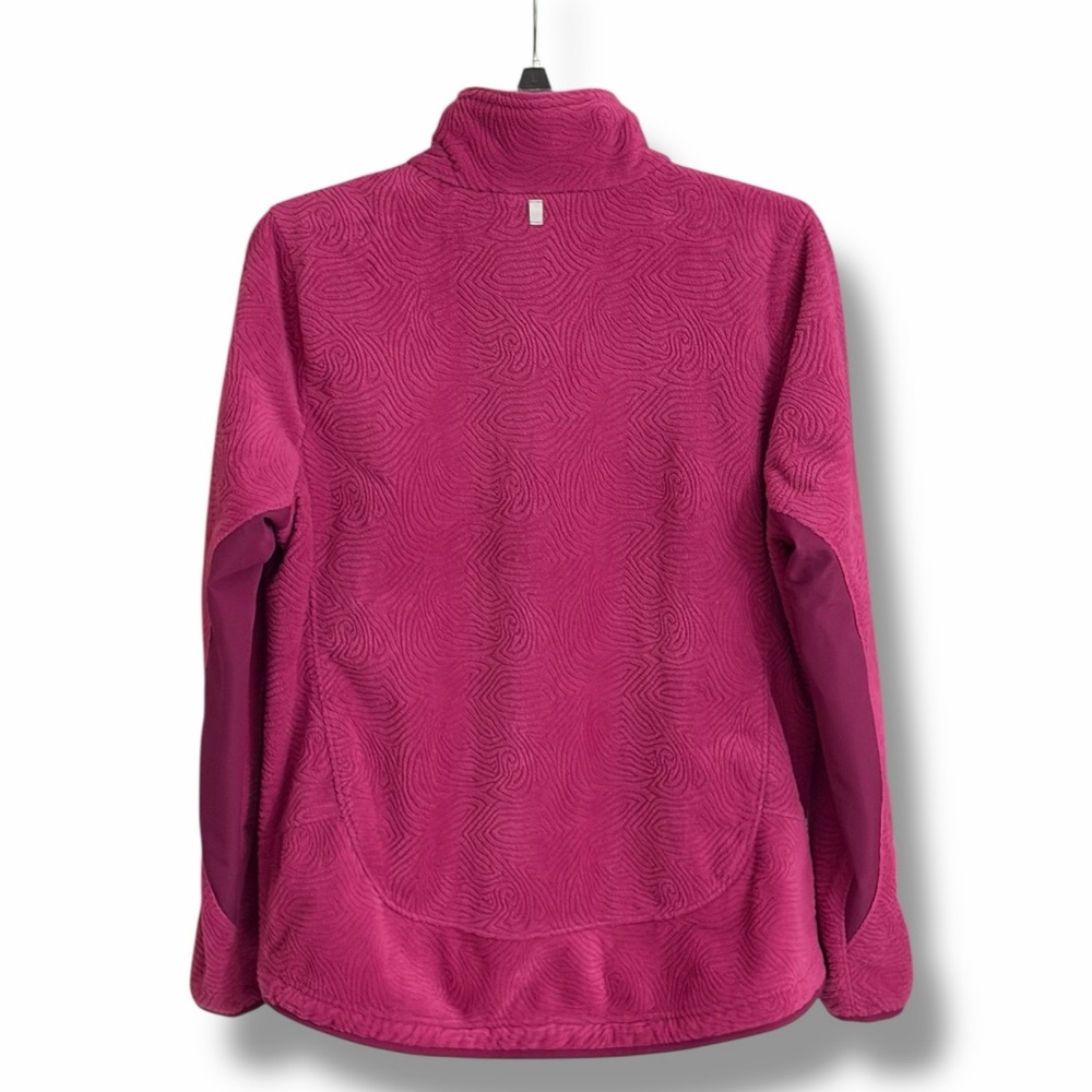 L.L. Bean Textured Fleece Jacket Pink Berry Floral Trim M - Picture 7 of 12